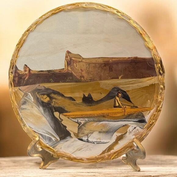 Mini Handmade Circle Paintings and Collage Framed w/ Gold Colored Edges - Picture 8 of 10